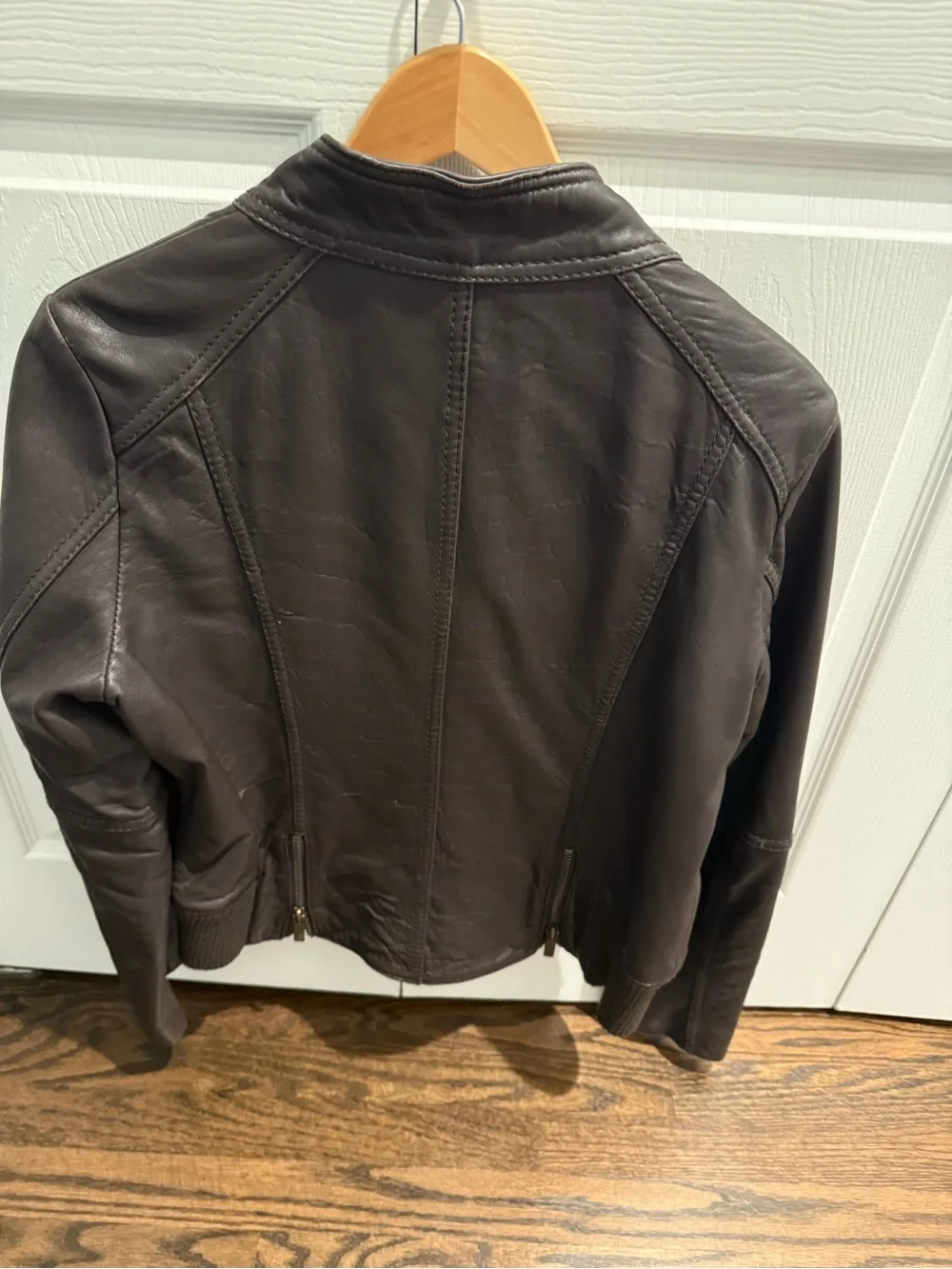 Michael Kors Dark Brown Leather Bomber Jacket